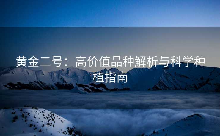 黄金二号：高价值品种解析与科学种植指南